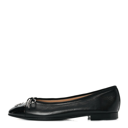 Chanel Lambskin Patent Cap Toe Ballerina Flats 38 Black 1 of 8