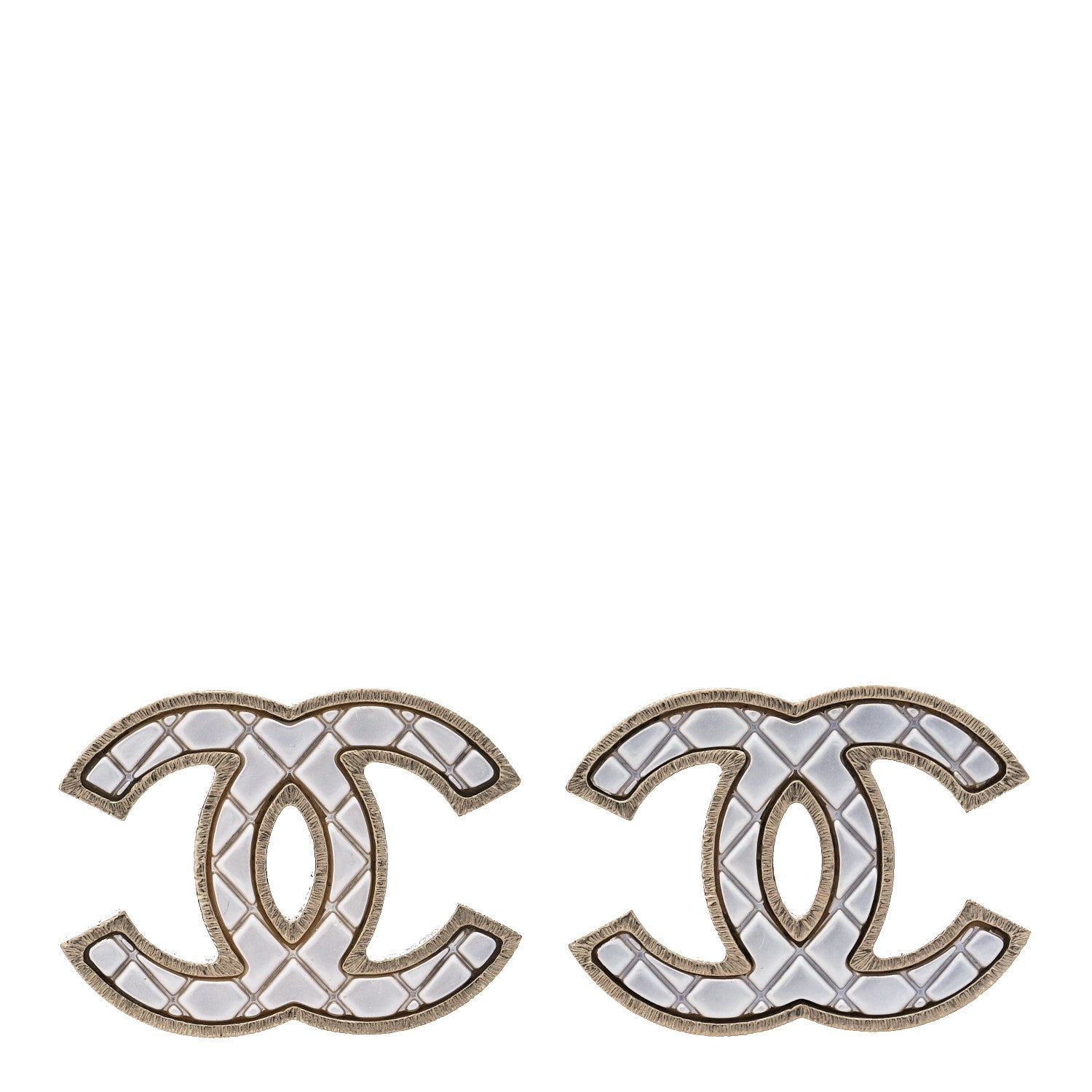 Chanel Metal Quilted CC Earrings Gold White 1 of 5
