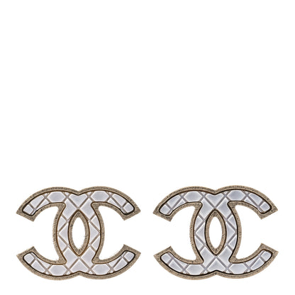 Chanel Metal Quilted CC Earrings Gold White 1 of 5