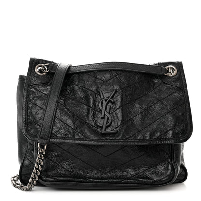 Saint Laurent Crinkled Calfskin Matelasse Monogram Medium Niki Chain Satchel Black 1 of 11