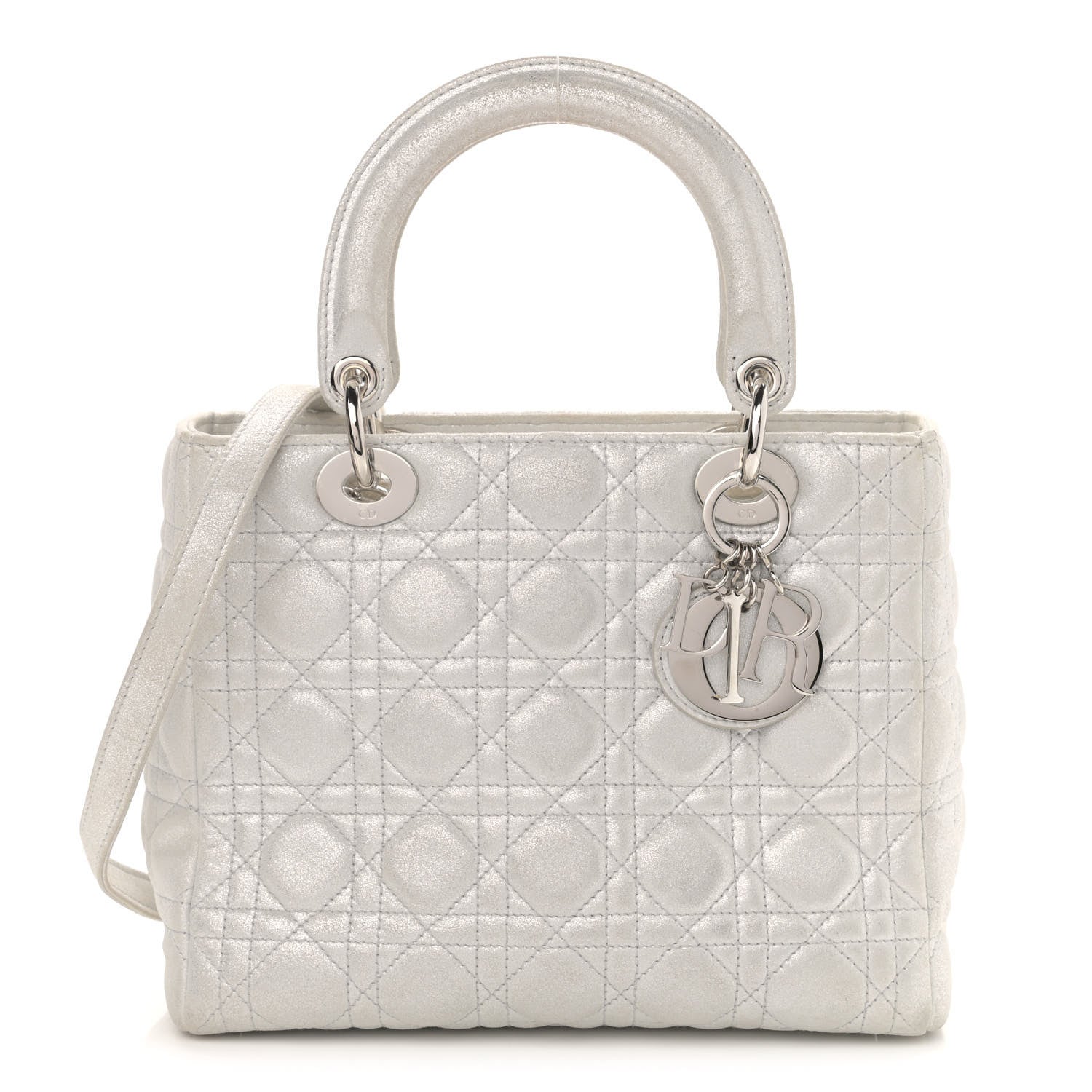 Christian Dior Metallic Lambskin Cannage Medium Lady Dior Silver 1 of 15