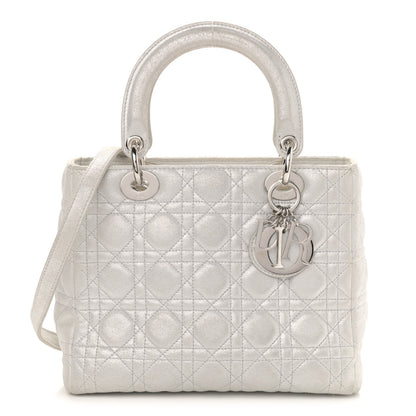 Christian Dior Metallic Lambskin Cannage Medium Lady Dior Silver 1 of 15