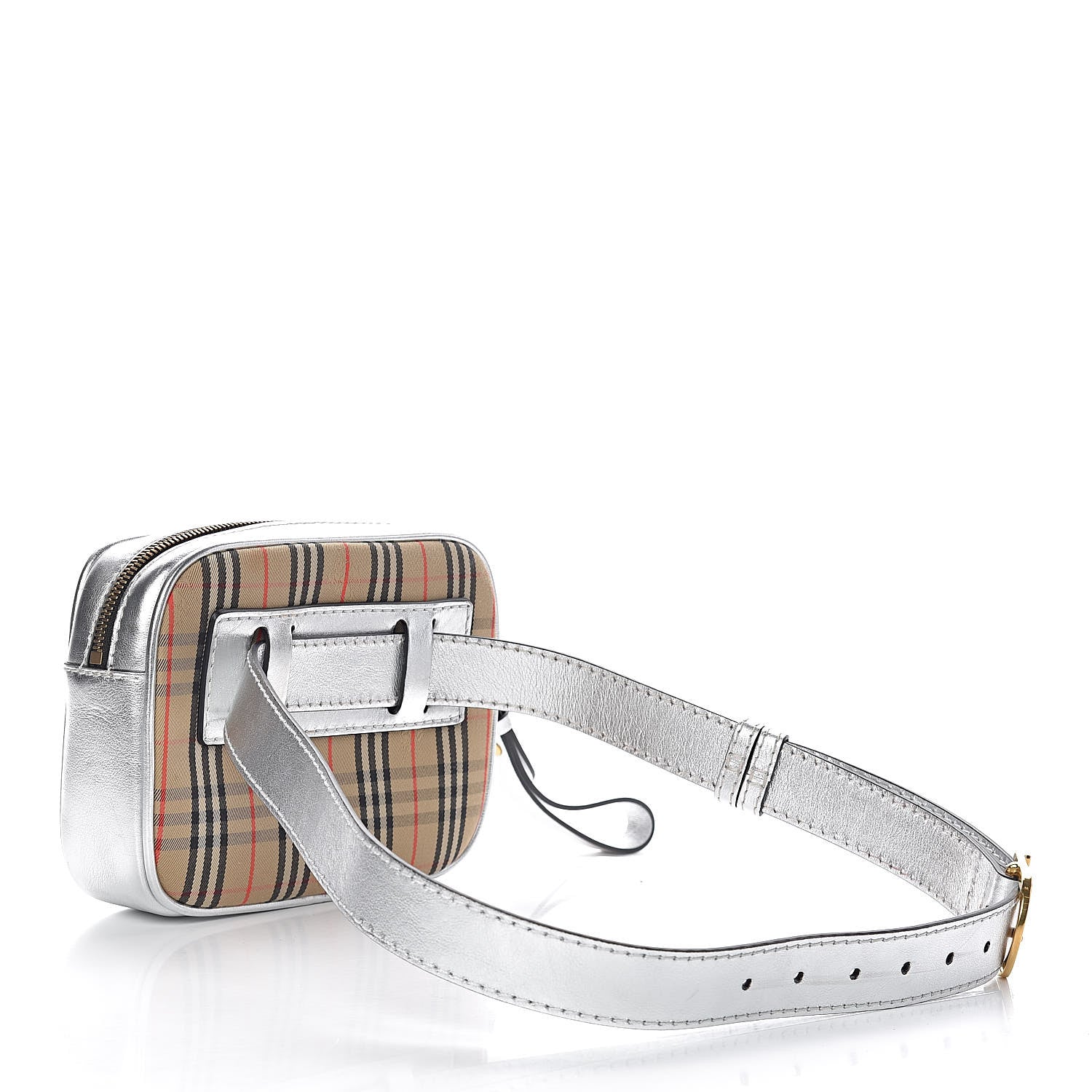 Burberry Metallic Smooth Calfskin 1983 Knight Check Link Bum Bag Silver 3 of 9