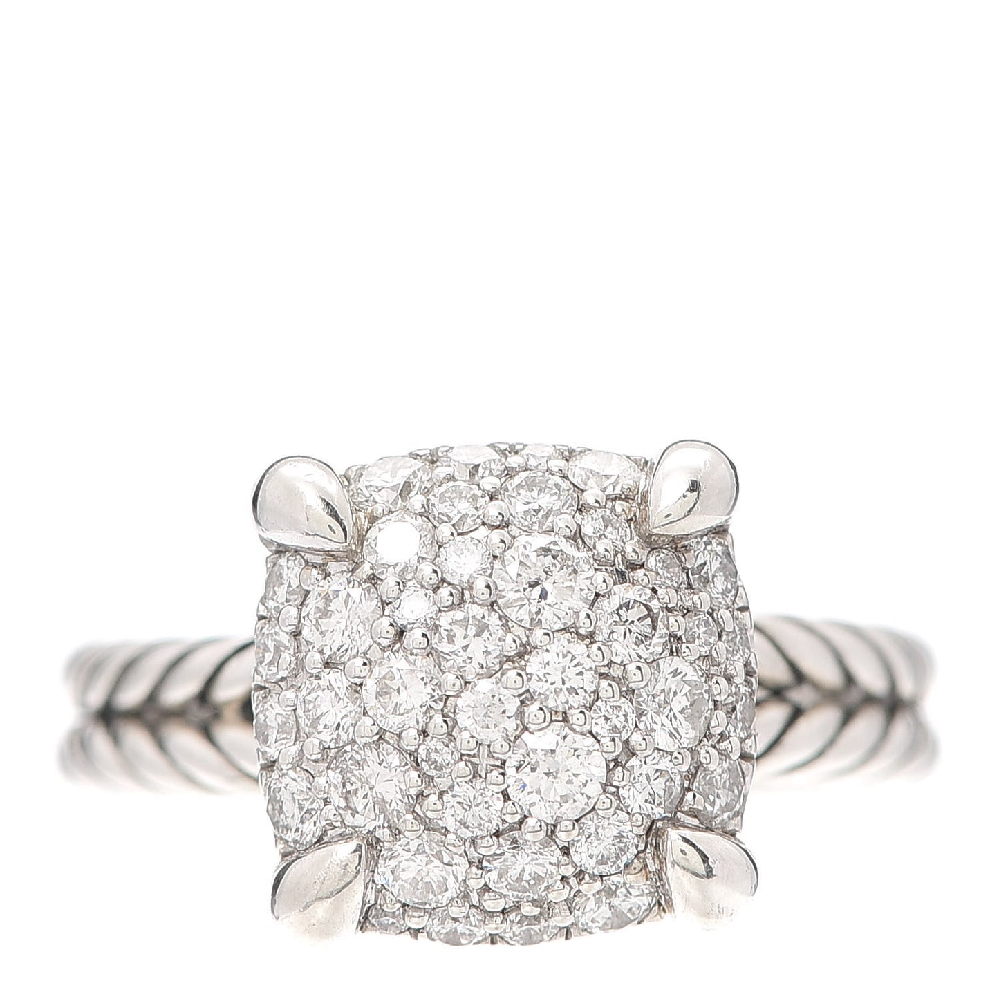 Sterling Silver Diamond 11mm Chatelaine Pave Ring 49 4.75