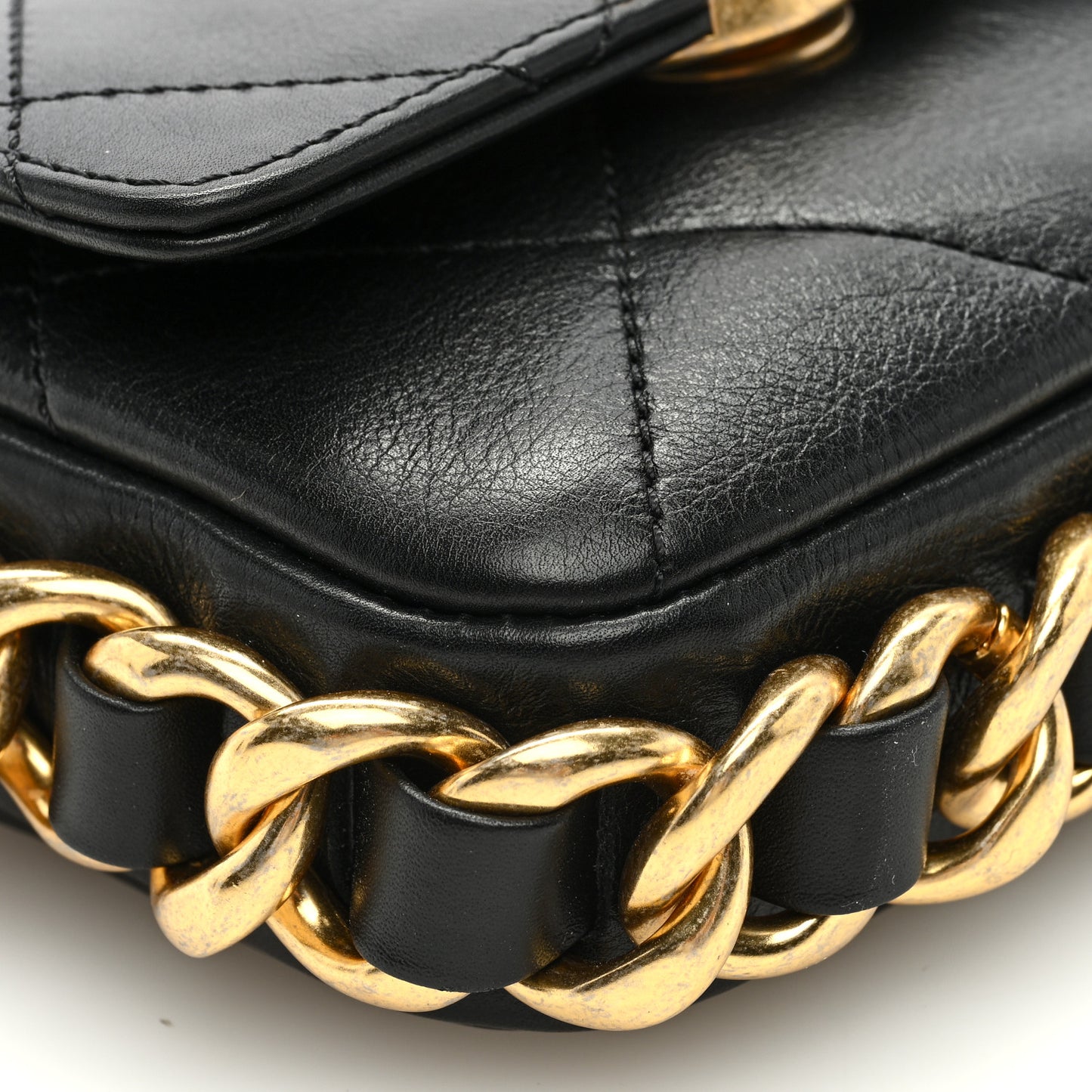 Calfskin Quilted Mini Framing Chain Bag Black