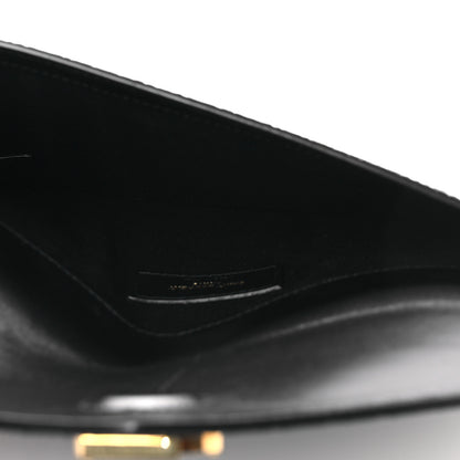 Saint Laurent Calfskin Crocodile Embossed Uptown Monogram Clutch Black 5 of 8