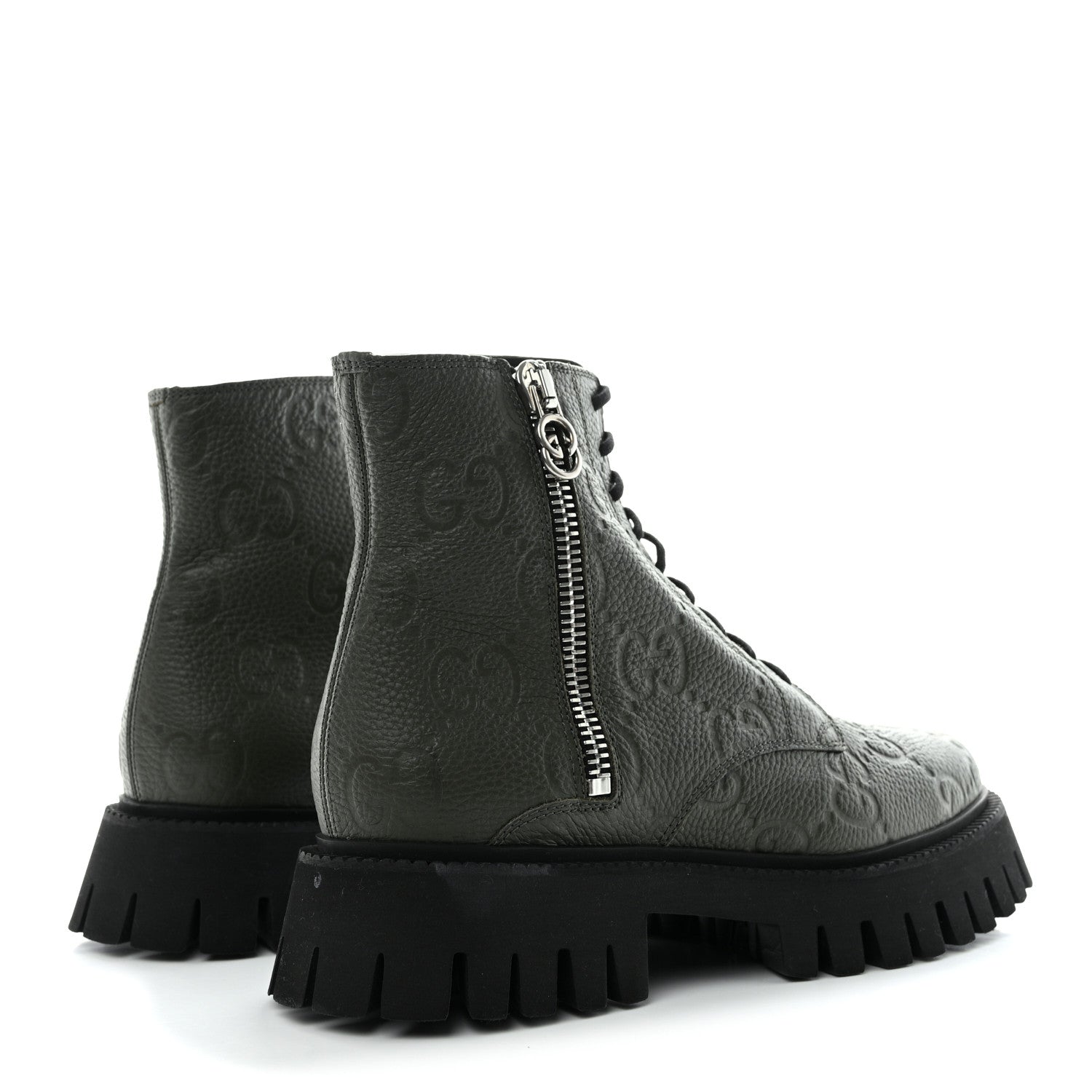 Gucci Calfskin Embossed Monogram Lace Up Ankle Boots 8 Green 4 of 9