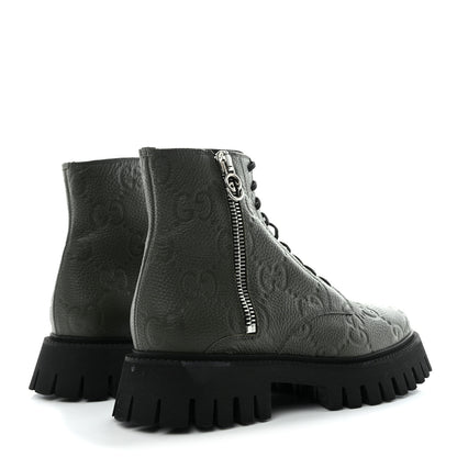 Gucci Calfskin Embossed Monogram Lace Up Ankle Boots 8 Green 4 of 9