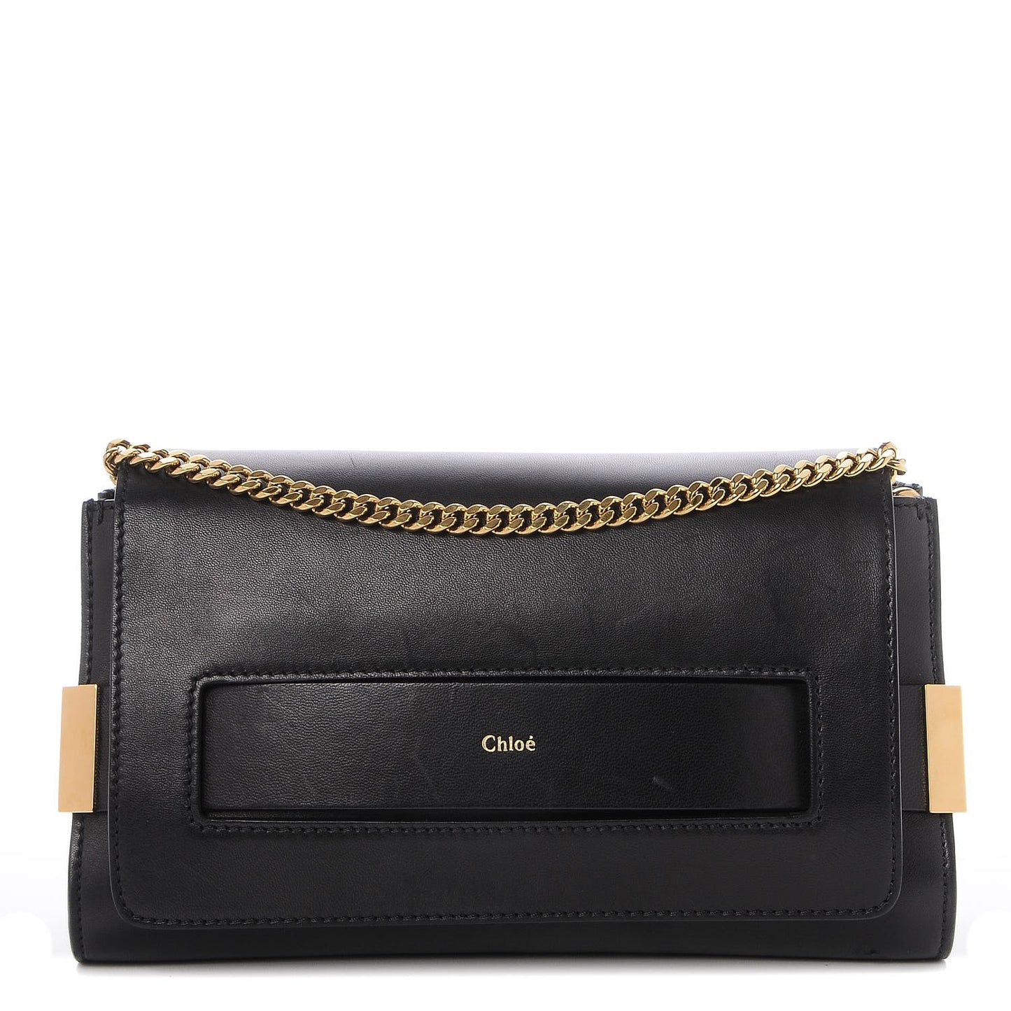 Lambskin Medium Elle Chain Clutch Black