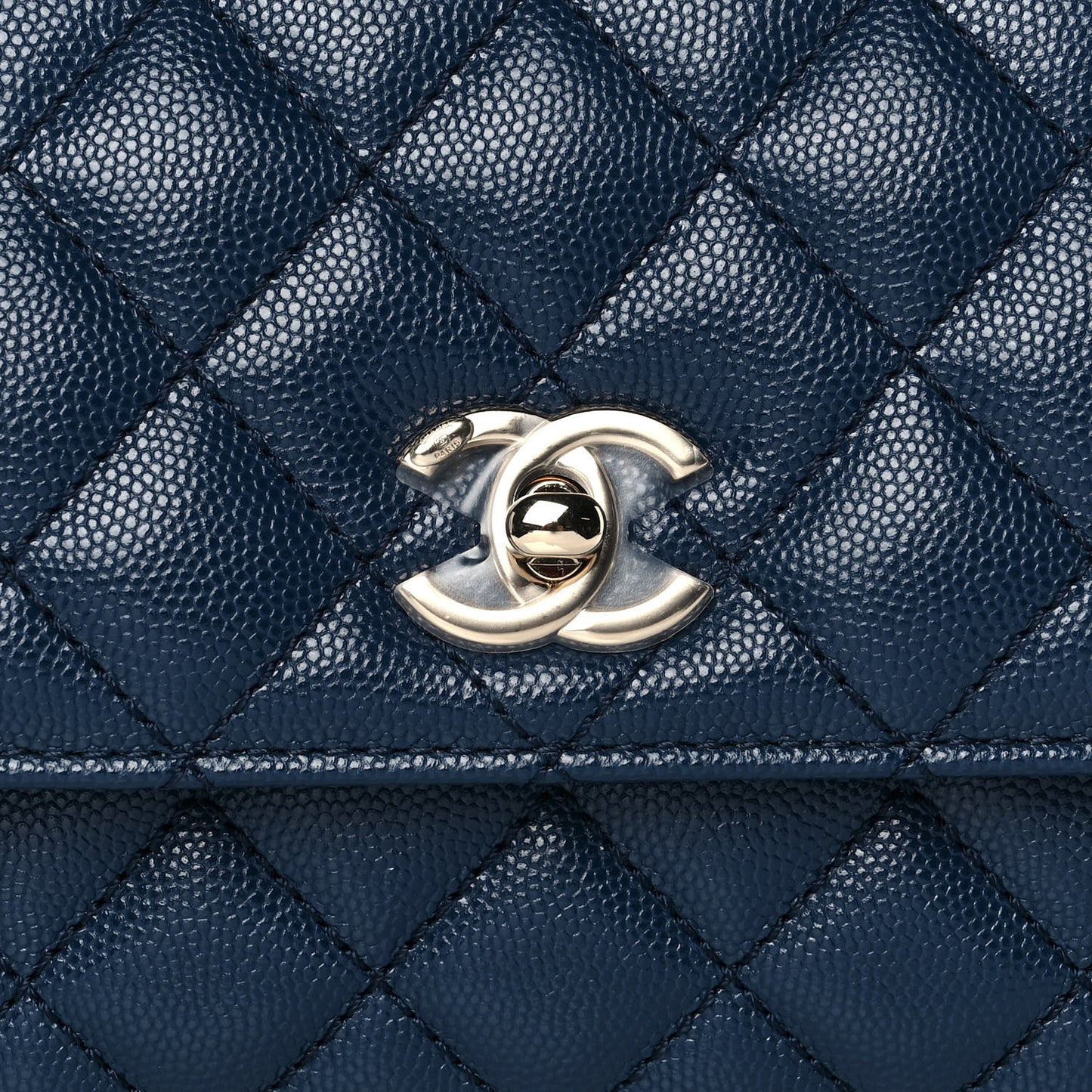 Caviar Quilted Lizard Embossed Mini Coco Handle Flap Dark Blue