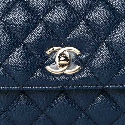 Chanel Caviar Quilted Lizard Embossed Mini Coco Handle Flap Dark Blue 8 of 10
