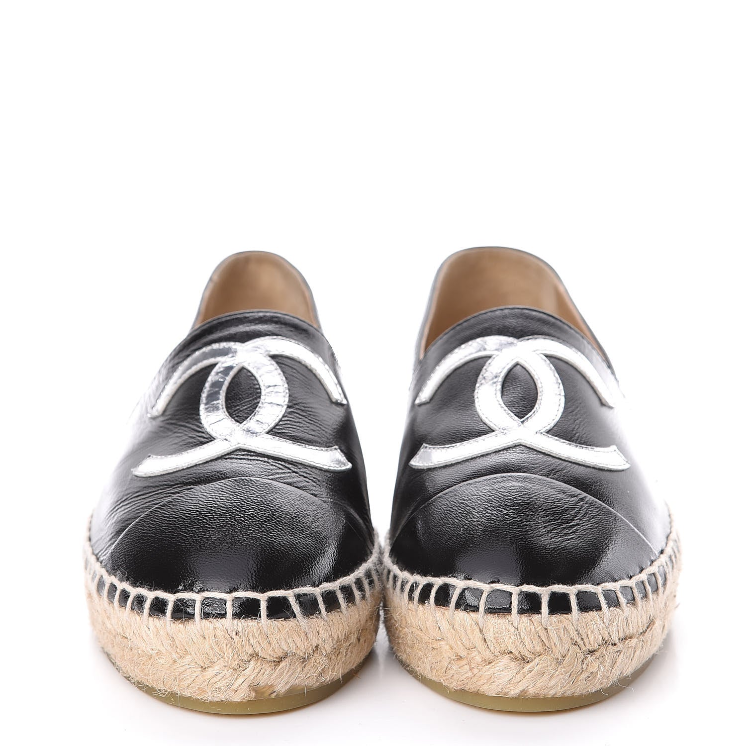 Chanel Metallic Lambskin Grosgrain CC Espadrilles 34 Black 2 of 9