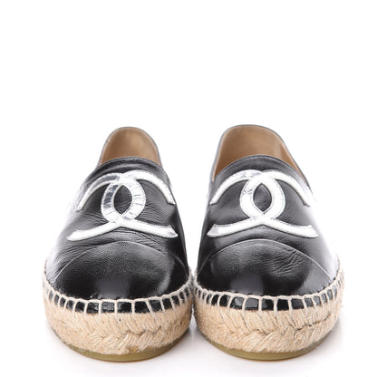 Chanel Metallic Lambskin Grosgrain CC Espadrilles 34 Black 2 of 9