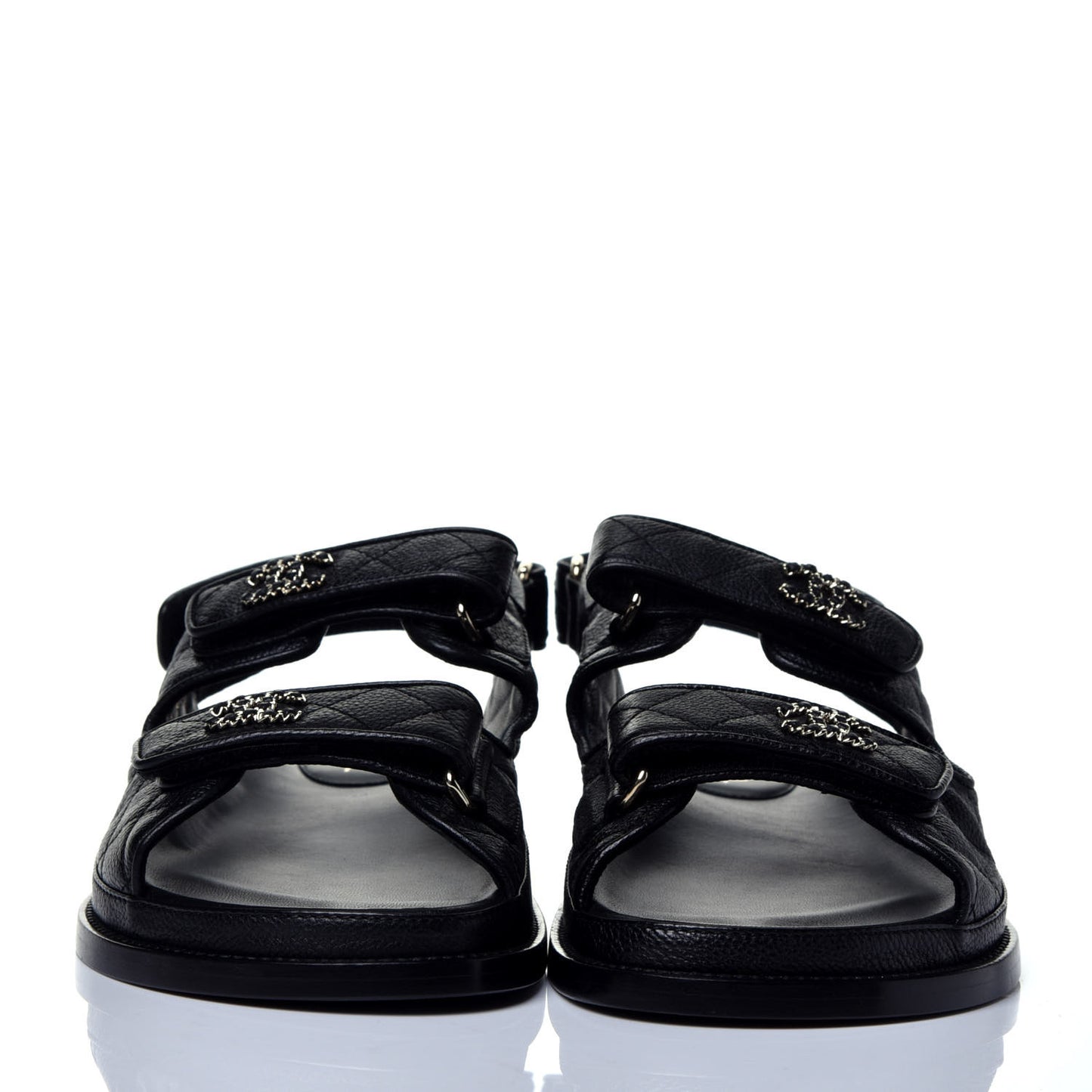 Grained Calfskin Velcro Dad Sandals 39 Black