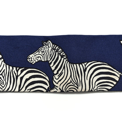 Hermes Silk Les Zebres Twilly Gris Marine Black White 5 of 5