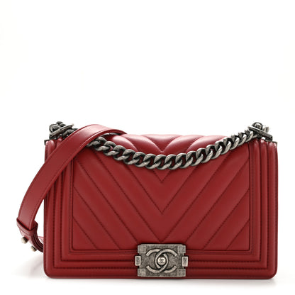 Chanel Lambskin Chevron Quilted Medium Boy Flap Red 1 of 12