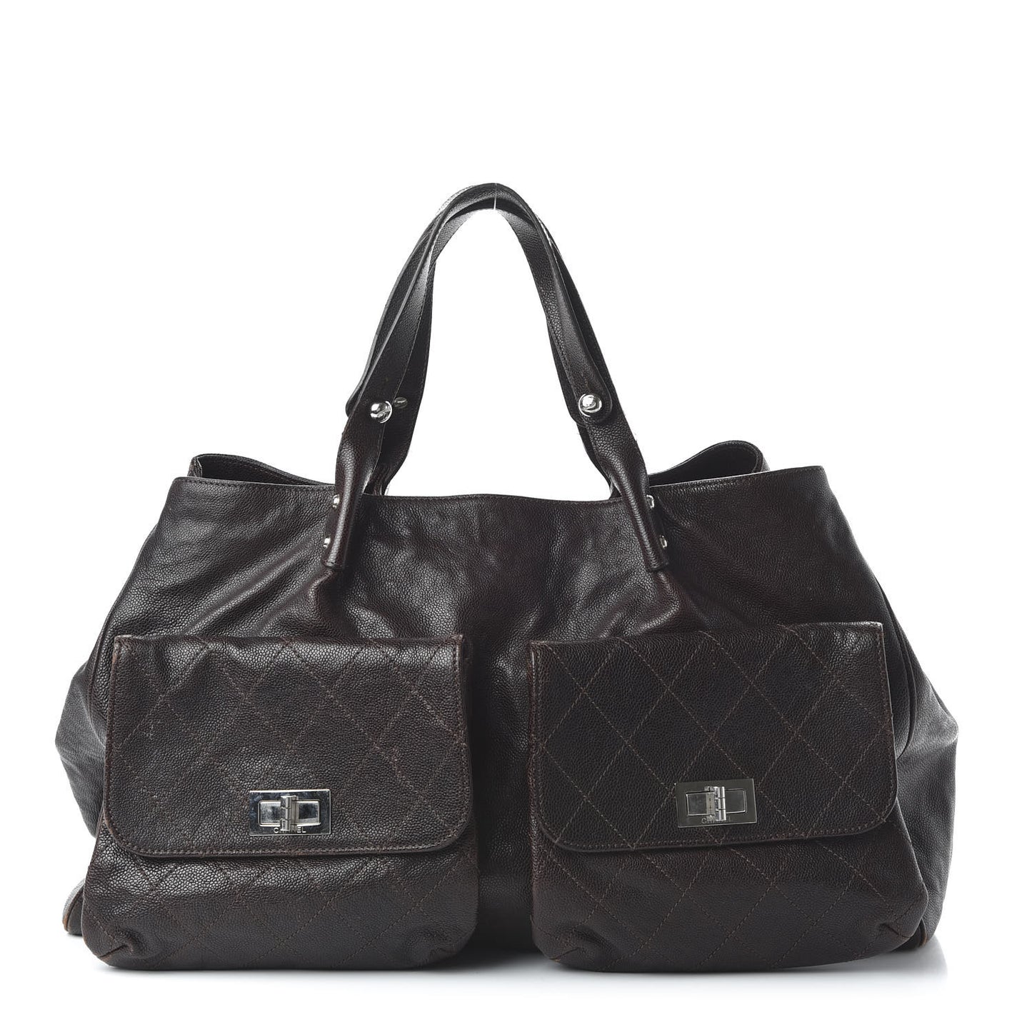 Glazed Caviar Large Pocket In The City Tote Brown