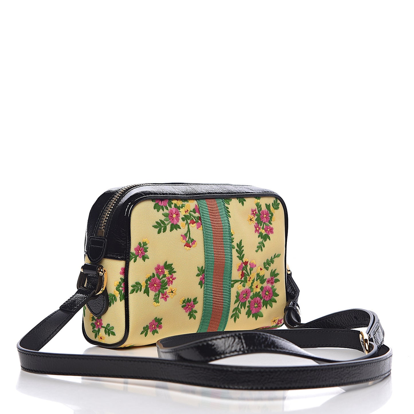 Canvas Patent Web Floral Embroidered Mini Ophidia Shoulder Bag