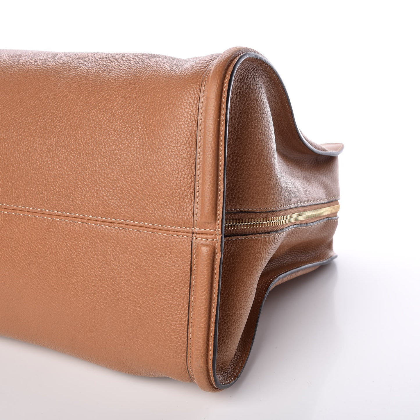 Pebbled Calfskin Large Skull Padlock Zip Around Tote Camel