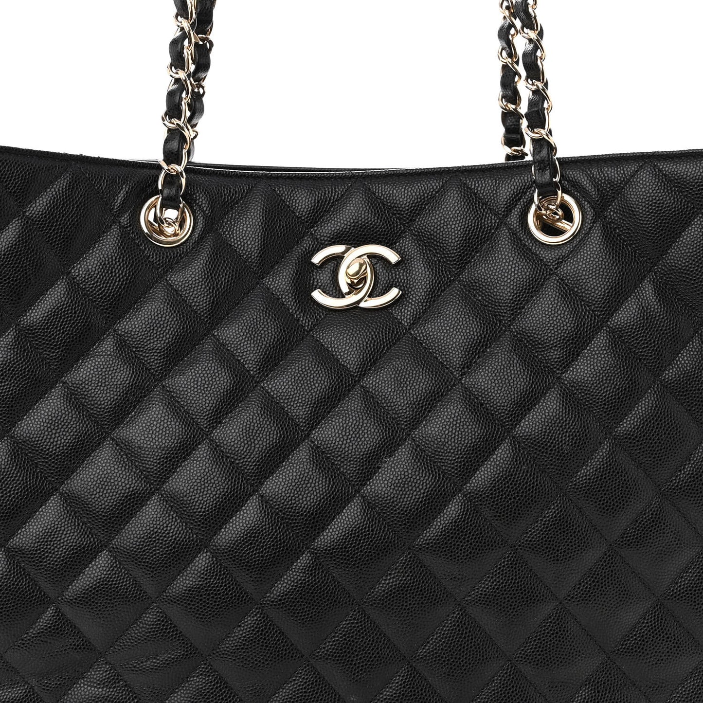 Caviar Quilted Large Shopping Tote Black