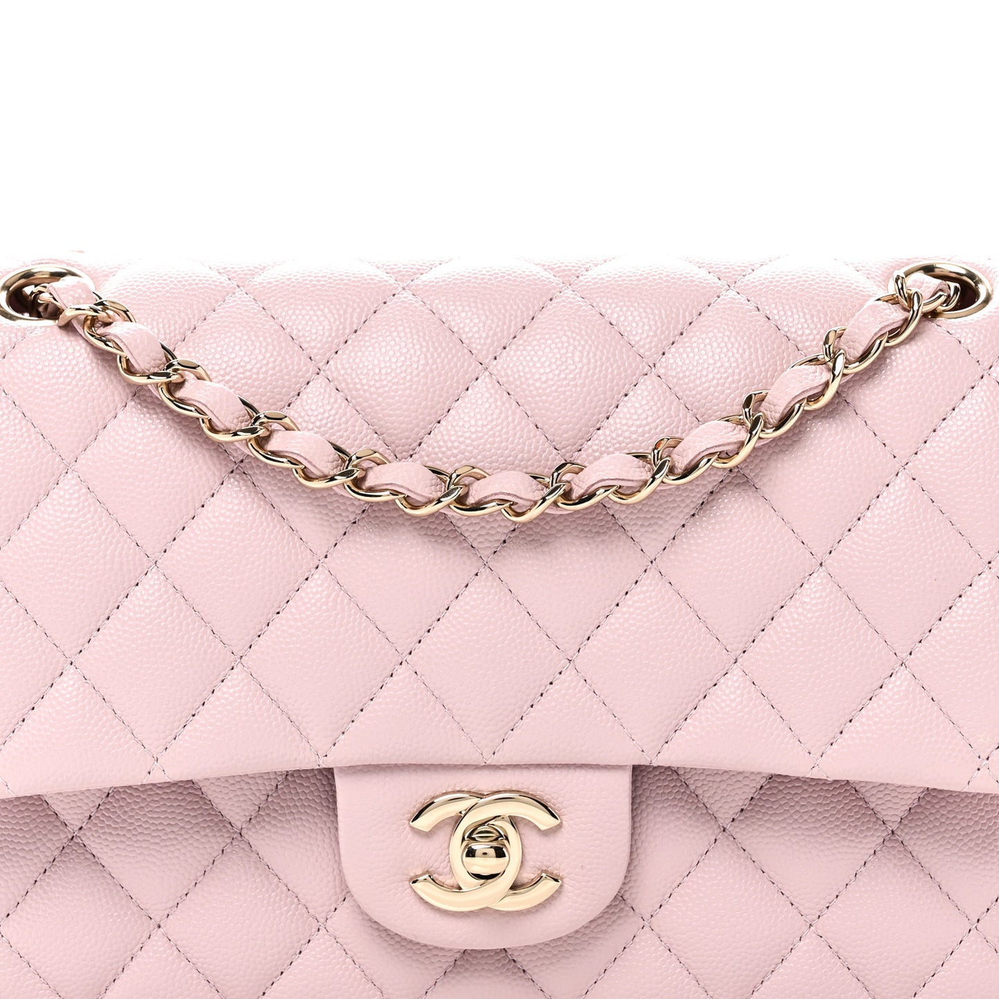 Caviar Quilted Medium Double Flap Light Pink