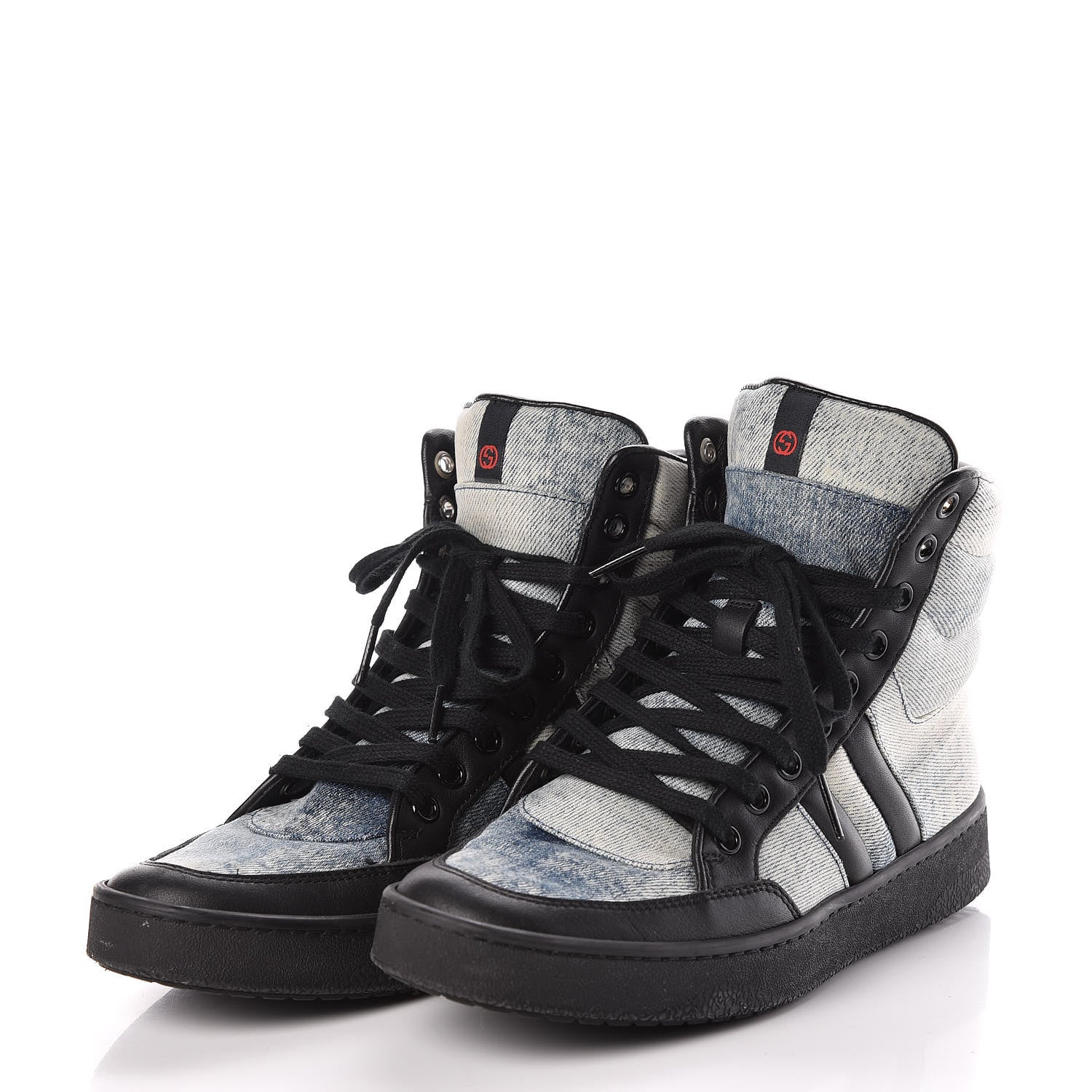 Gucci Washed Marble Denim Womens High Top Sneakers 36.5 Light Blue Black 3 of 10