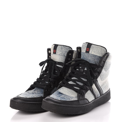 Gucci Washed Marble Denim Womens High Top Sneakers 36.5 Light Blue Black 3 of 10