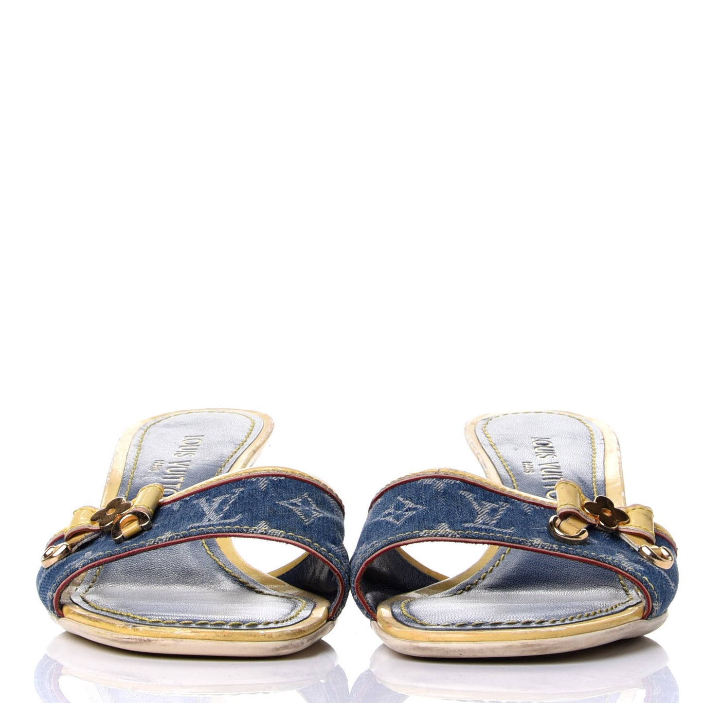 Denim Monogram Mules Peep Toe Heels 36.5