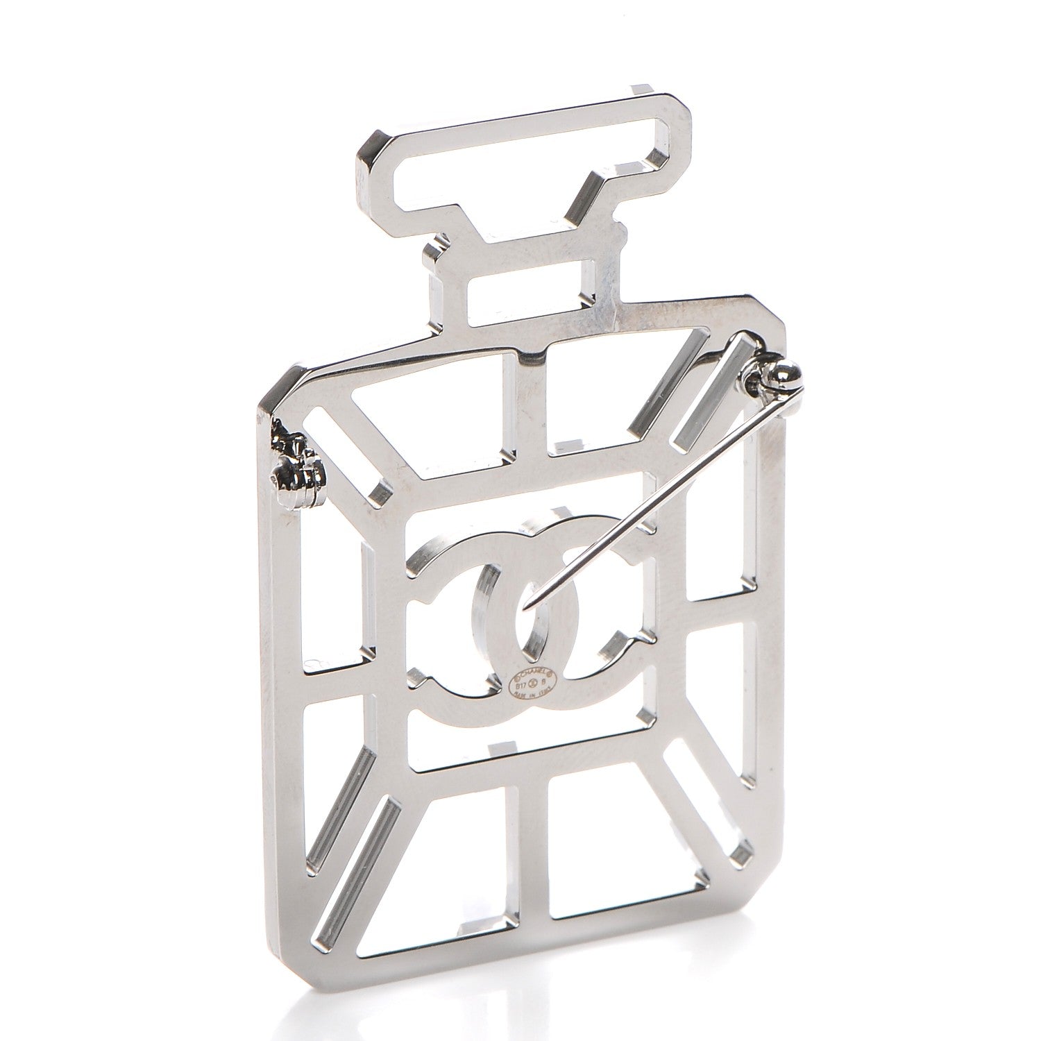 Chanel Crystal Perfume Bottle CC Brooch Silver 3 of 5