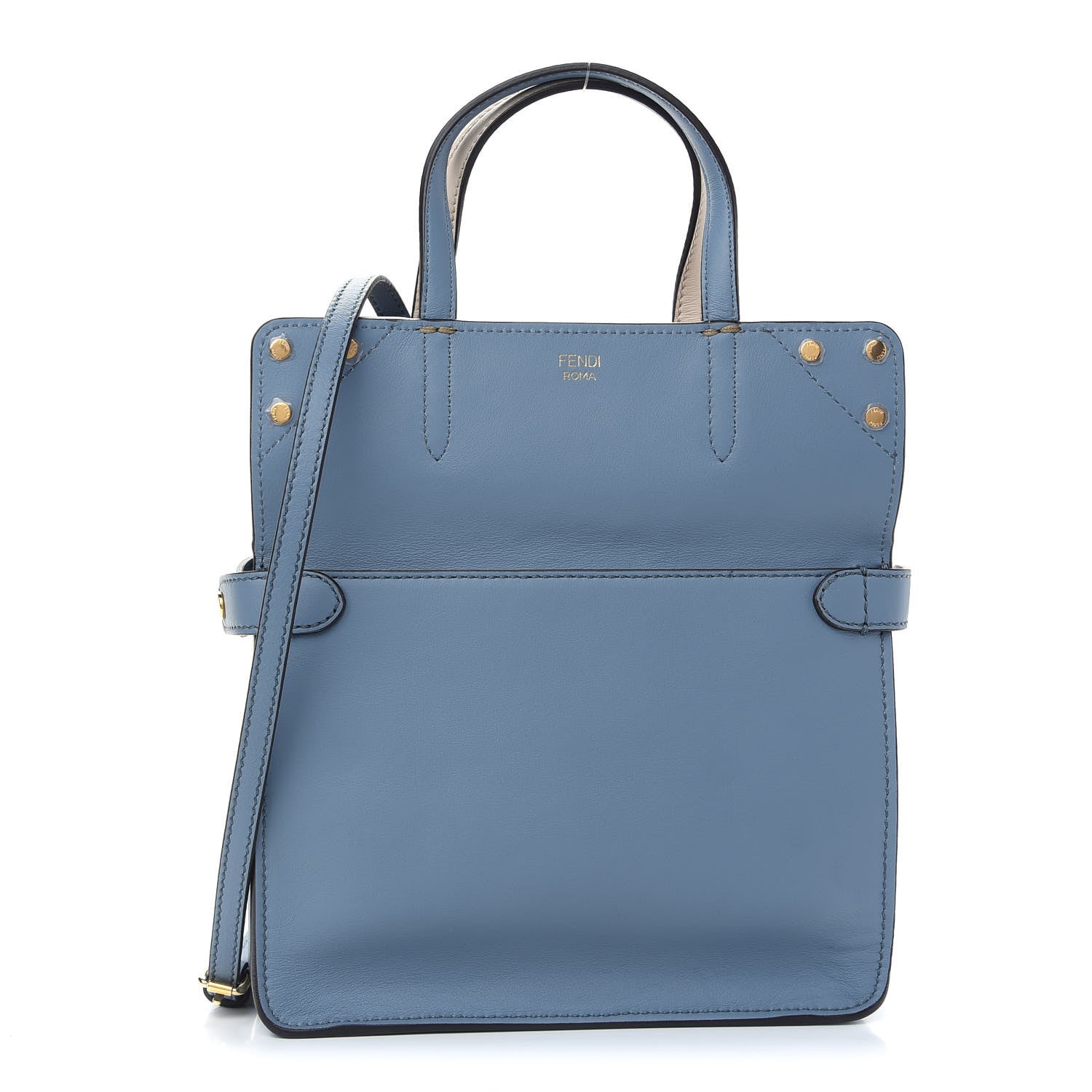 Fendi Vitello Grace Suede Small Flip Tote Azzurro Merlino Marrone Camelia 3 of 10