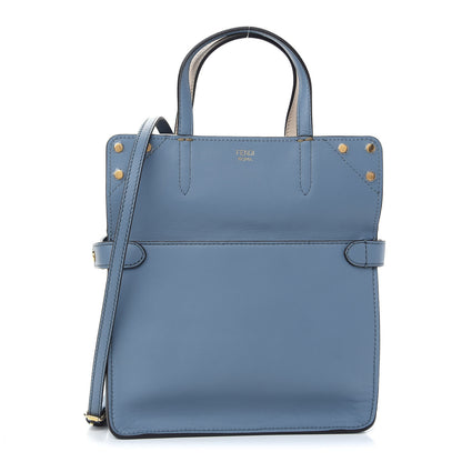 Fendi Vitello Grace Suede Small Flip Tote Azzurro Merlino Marrone Camelia 3 of 10