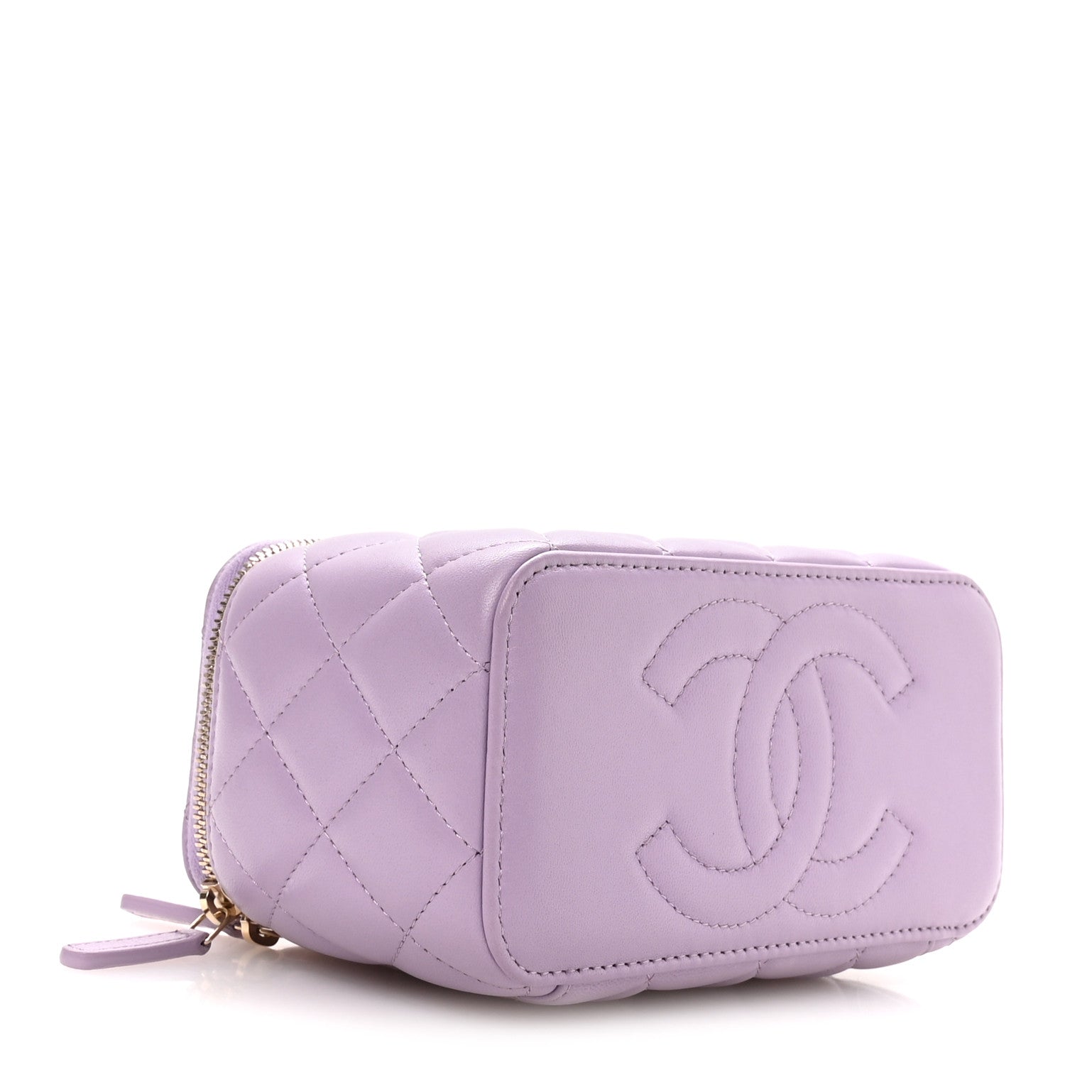 Chanel Lambskin Quilted Baguette Crystal Top Handle Vanity Case With Chain Purple 9 of 23