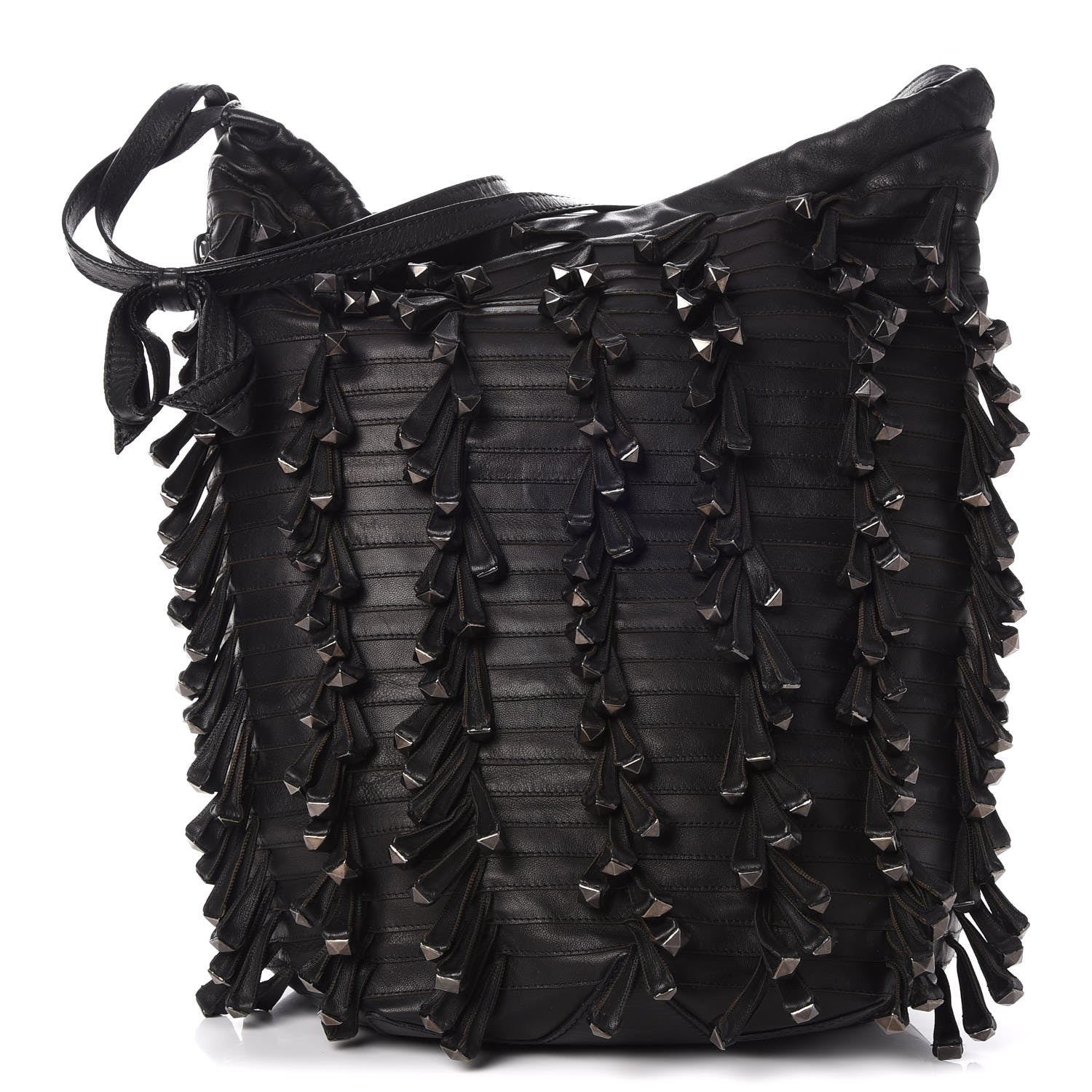 Valentino Garavani Lambskin Rockstud Fringe Bucket Black 1 of 10