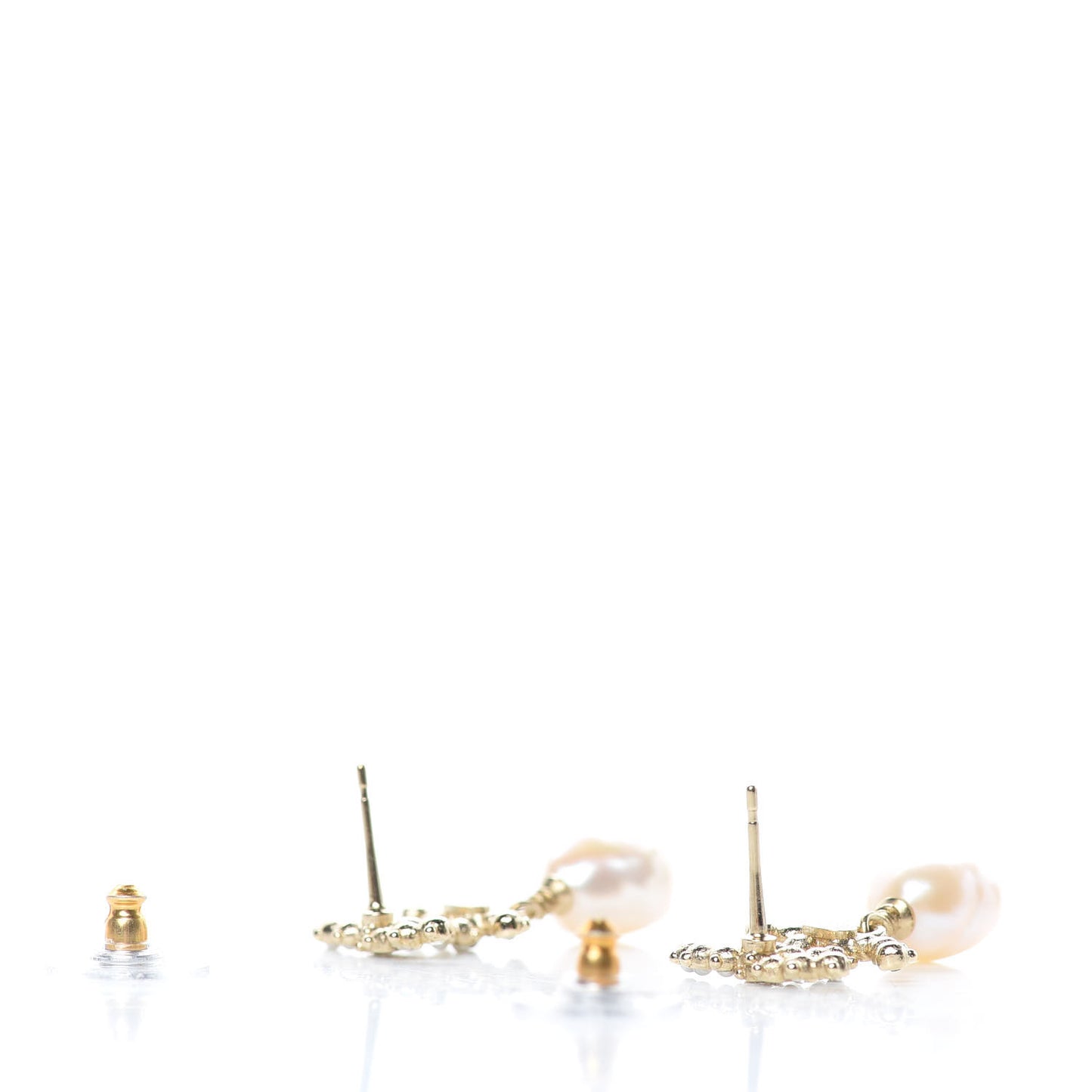 Pearl Crystal CC Drop Earrings Gold
