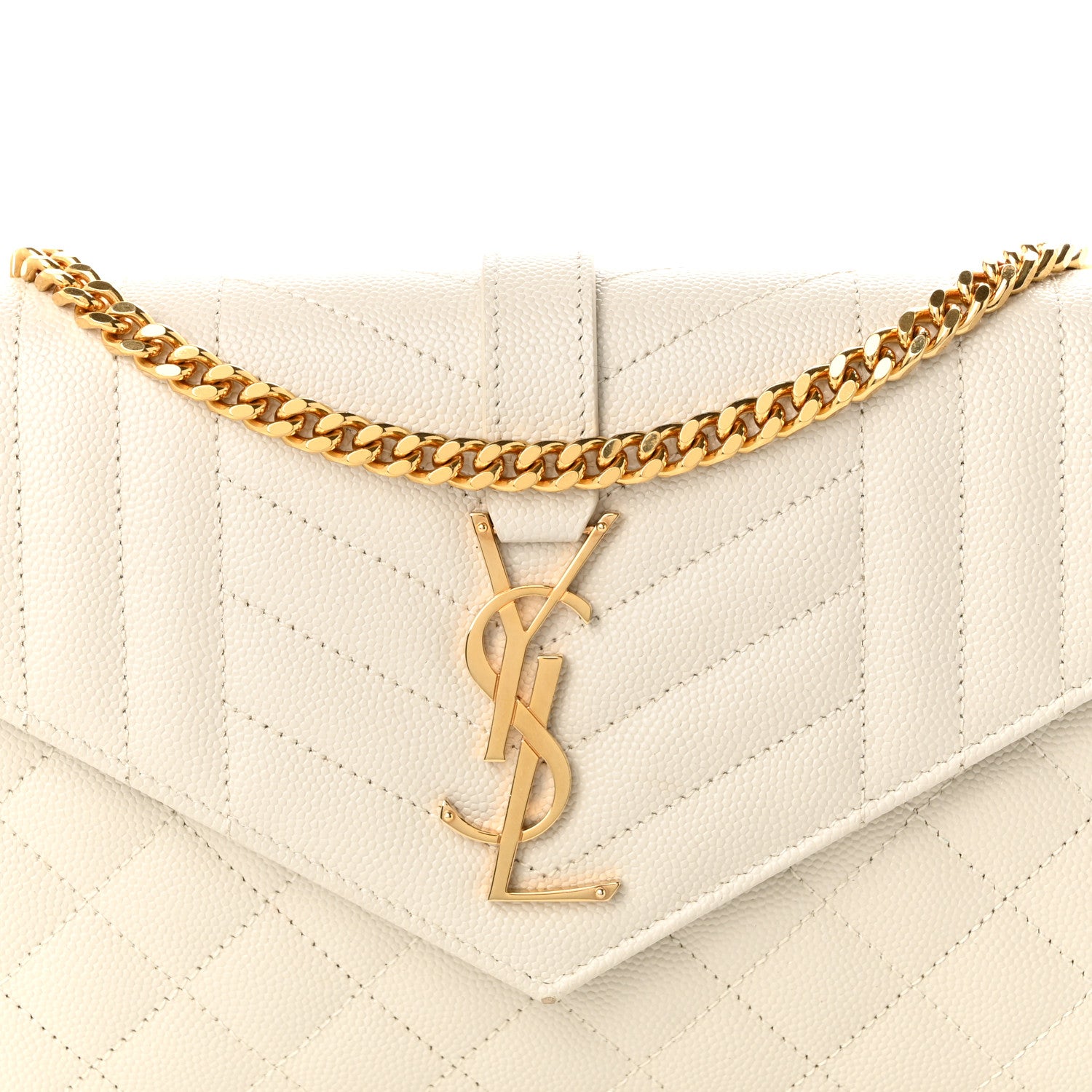 Saint Laurent Grain De Poudre Mixed Matelasse Triquilt Monogram Chain Wallet Crema Soft 8 of 11