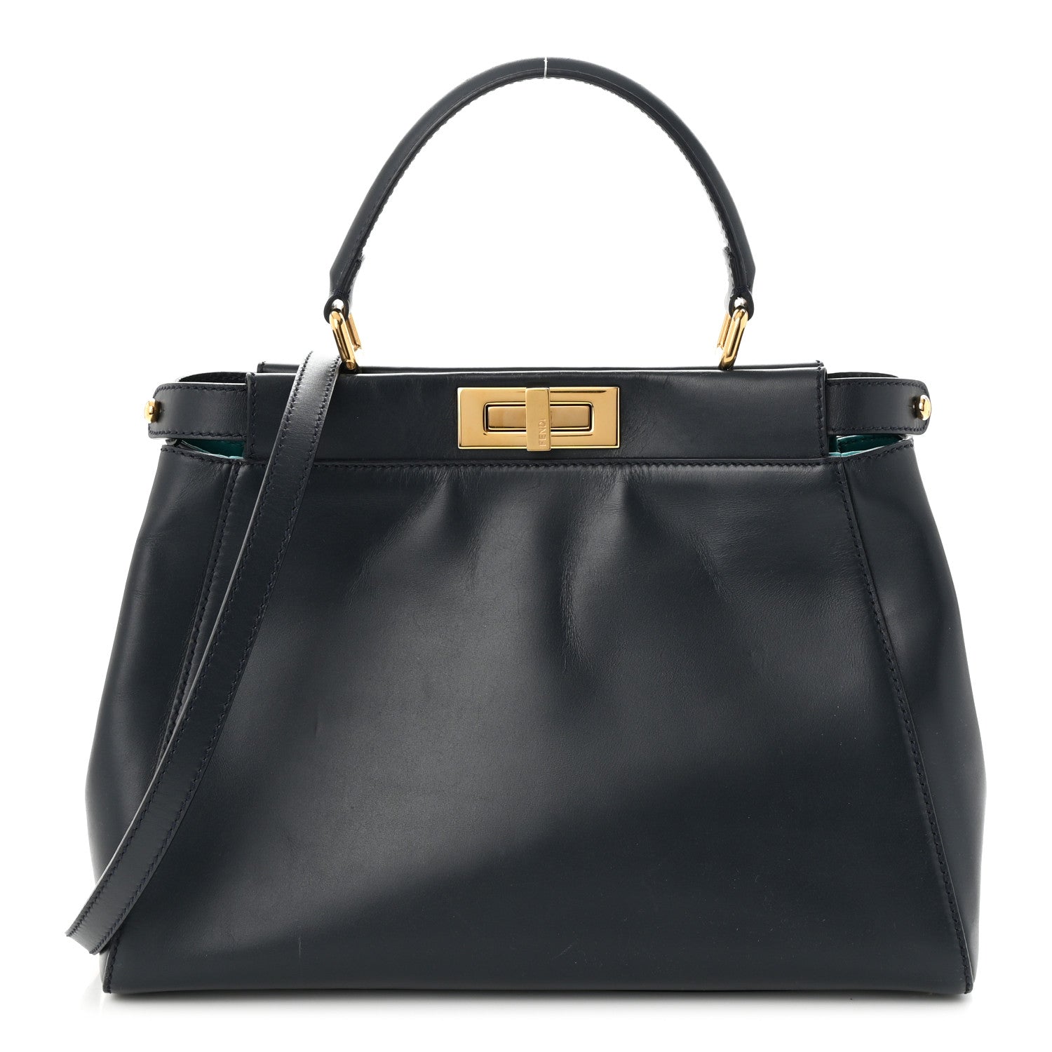 Fendi Vitello Morgan Shiny Nappa Medium Peekaboo Iconic Satchel Lavagna Lago 1 of 11