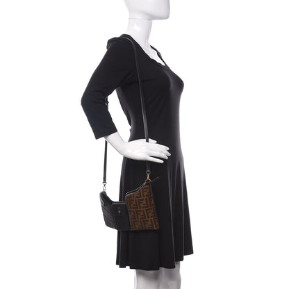 Fendi Vitello Grace Glazed Fabric FF 1974 3 Pocket Mini Crossbody Bag Black Mogano Panna 2 of 9