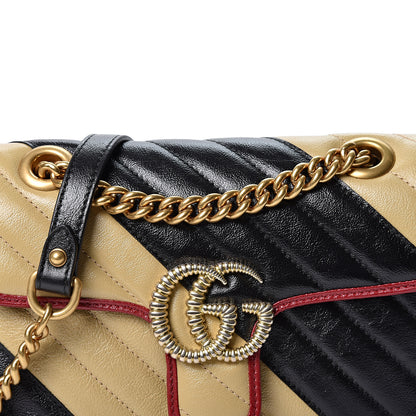 Gucci Azalea Calfskin Matelasse Diagonal Patchwork Mini Torchon GG Marmont Shoulder Bag Black Beige Romantic Cerise 7 of 9