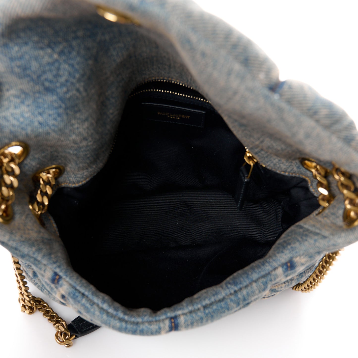 Denim Quilted Small Loulou Puffer Monogram Chain Satchel Rodeo Blue
