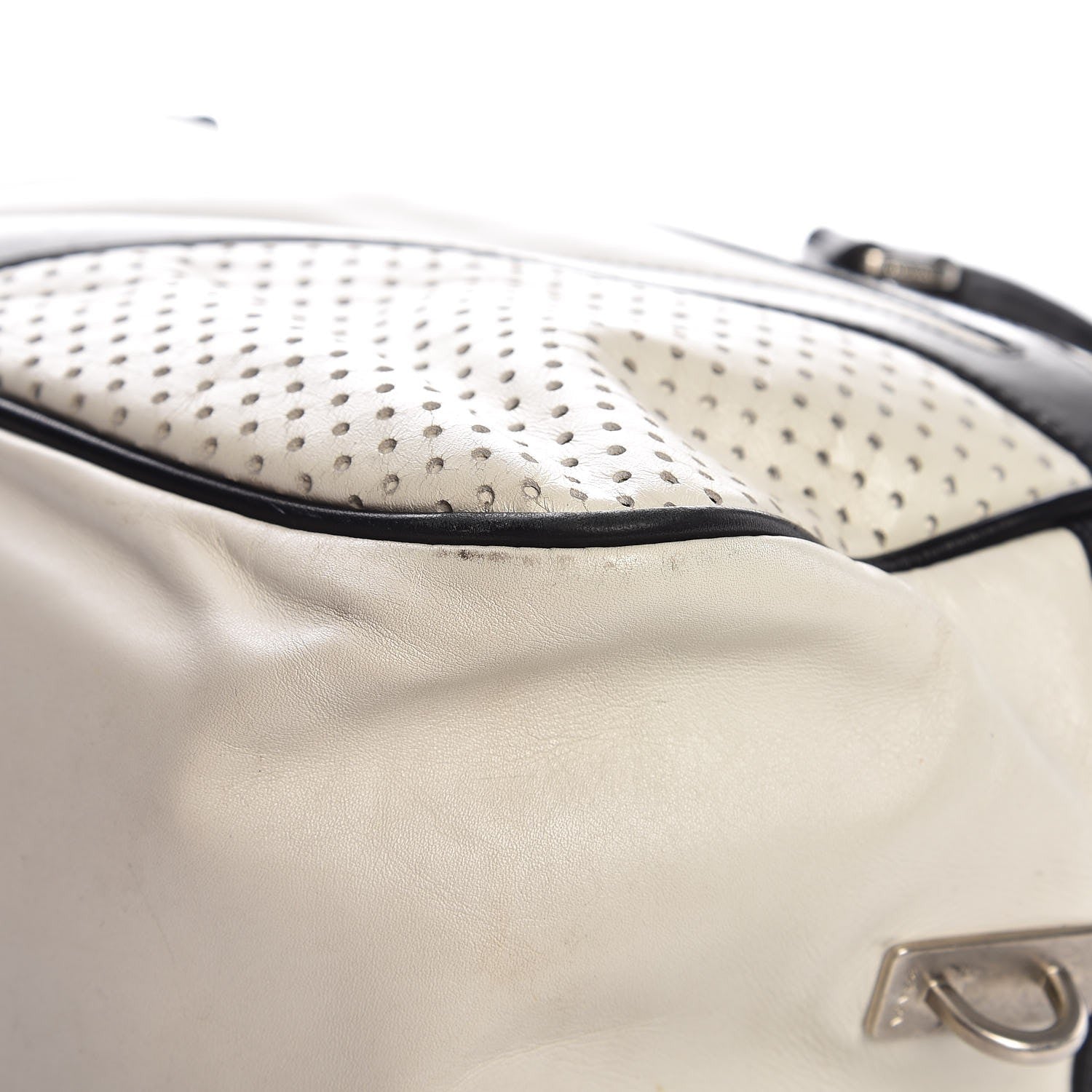 Prada Vitello Drive Perforated Bowling Bag Gesso Black 12 of 15
