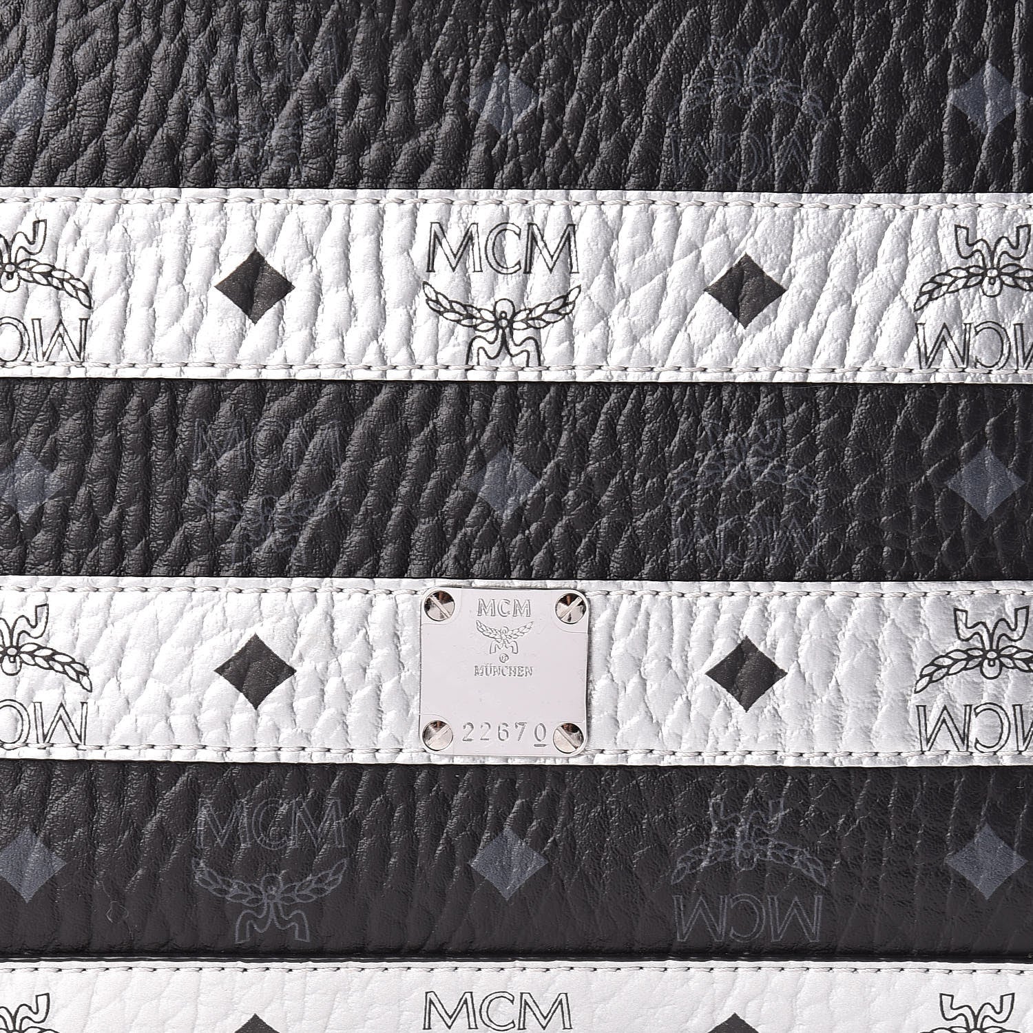 MCM Metallic Visetos Striped Medium Anya Shopper Tote Black Silver 11 of 11