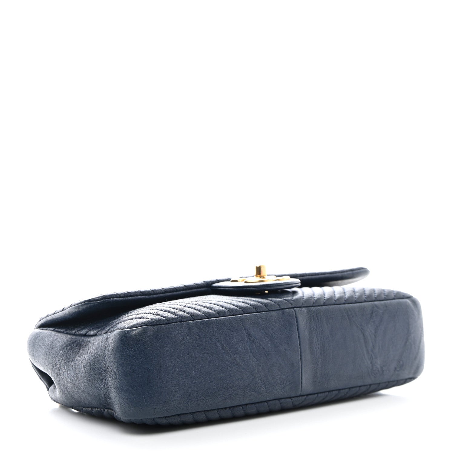 Chanel Calfskin Surpique Chevron Medium Flap Navy 4 of 10