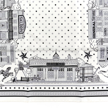 Hermes Silk Paris Station Bandana Scarf 55 White Gris Black 2 of 4