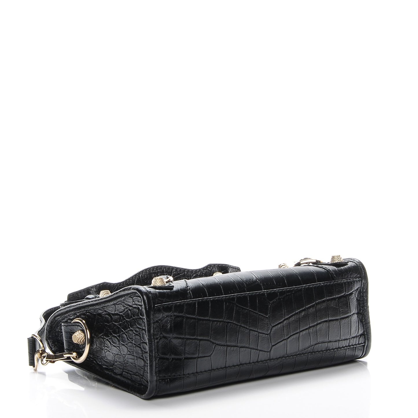 Calfskin Crocodile Embossed Giant 12 Gold Hardware Mini City Black