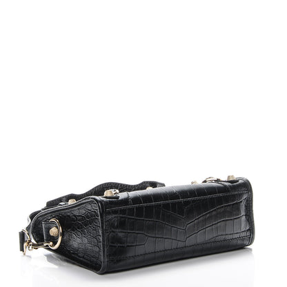 Balenciaga Calfskin Crocodile Embossed Giant 12 Gold Hardware Mini City Black 4 of 7