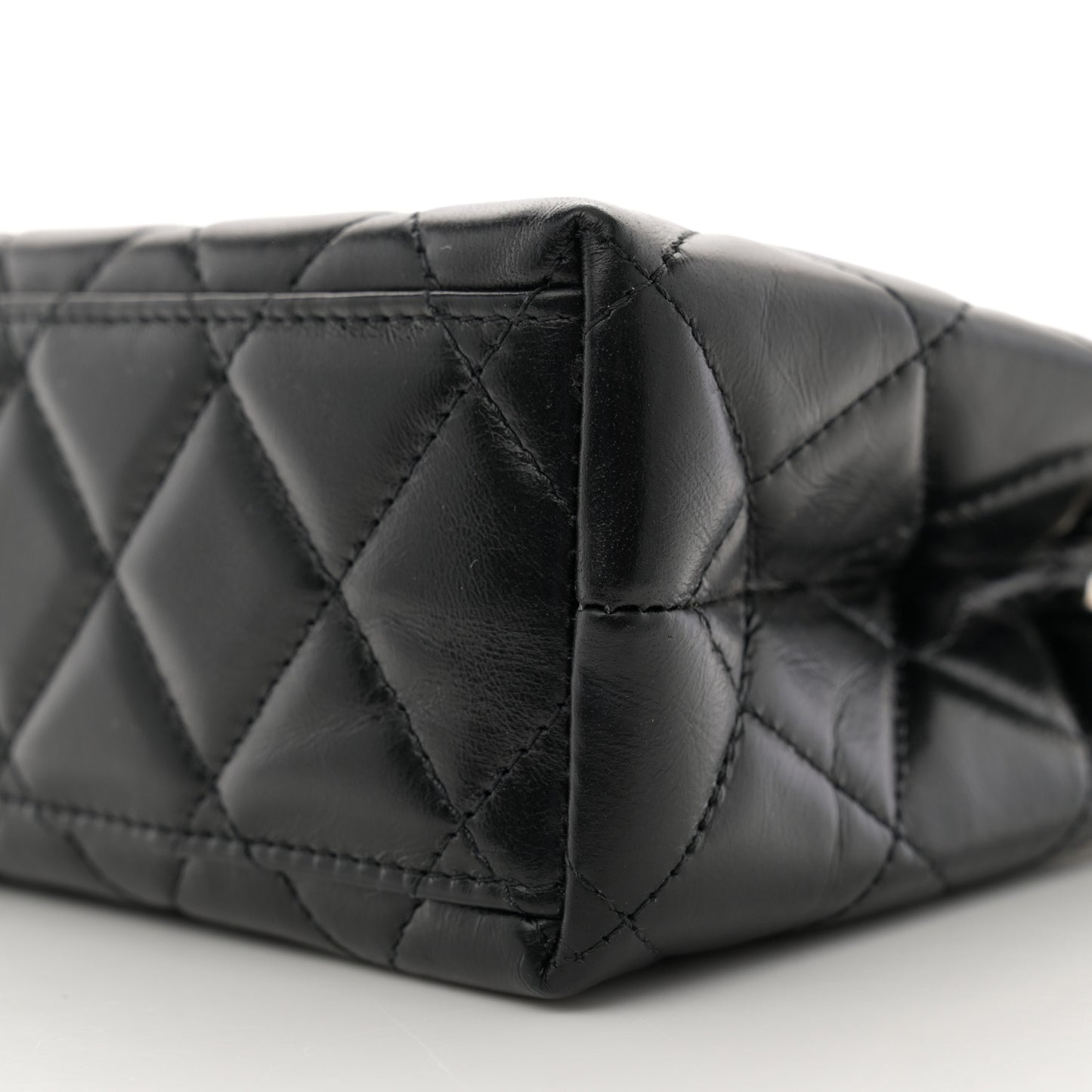Shiny Aged Calfskin Quilted Nano Kelly Shopper Black
