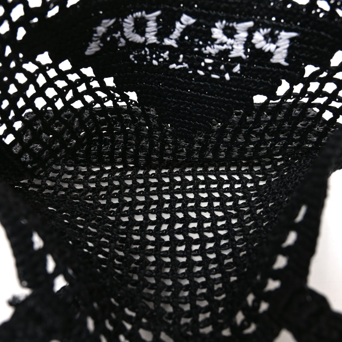 Yarn Raffia Effect Crochet Logo Embroidered Tote Bag Black