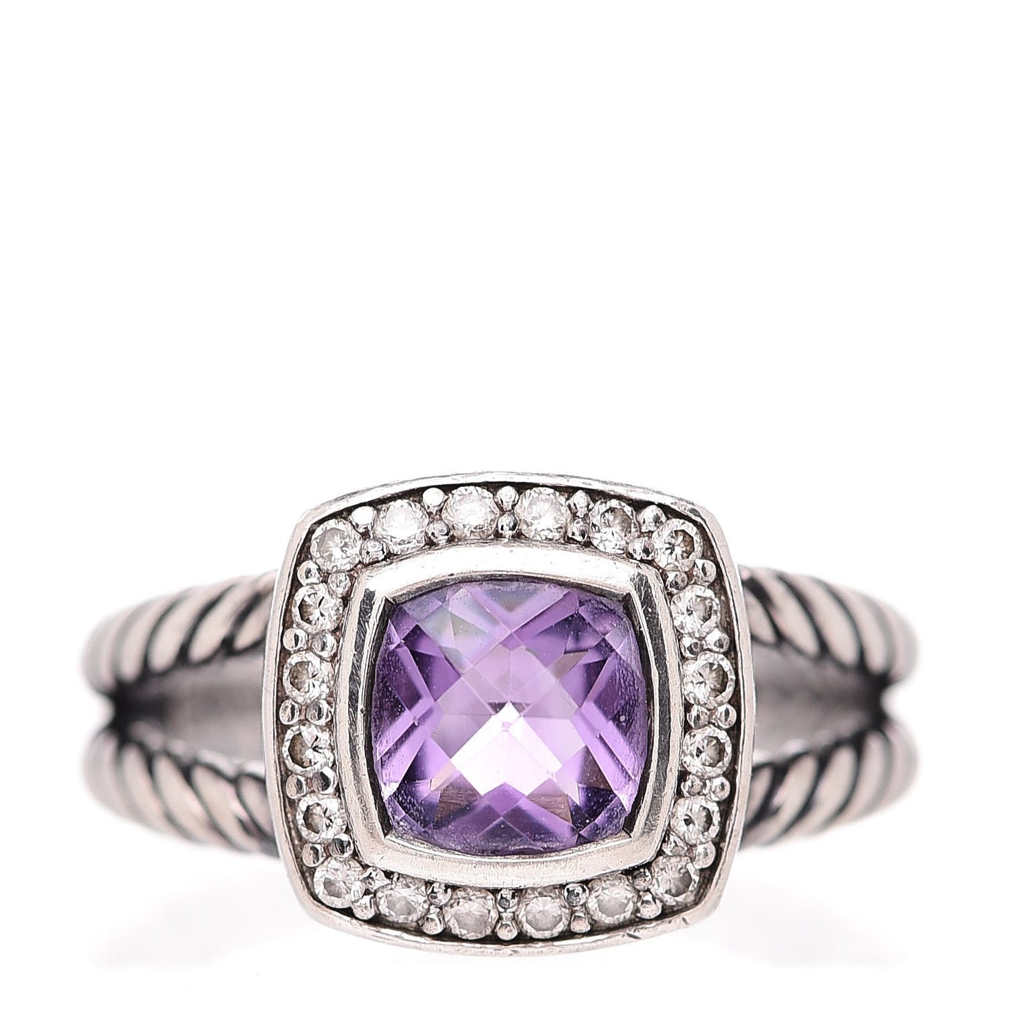 Sterling Silver Diamond Amethyst 7mm Petite Albion Ring 52 6