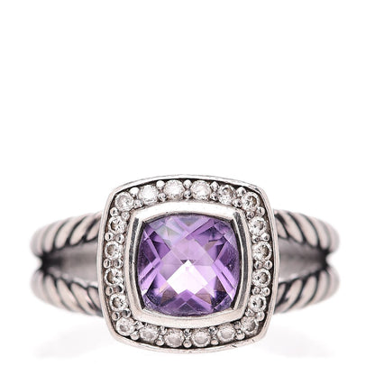 David Yurman Sterling Silver Diamond Amethyst 7mm Petite Albion Ring 52 6 1 of 4