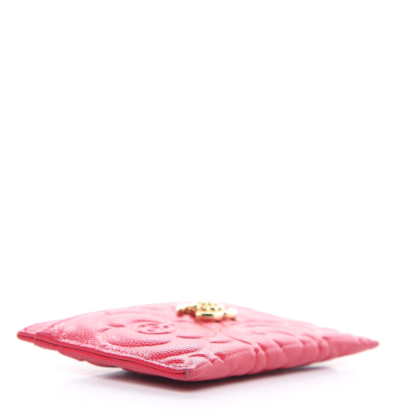 Caviar Camellia Embossed Card Holder Fuchsia